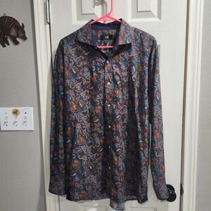 XMI Mens Paisley‎ Print Long Sleeve Button Up Shirt Blue Red Orange XL